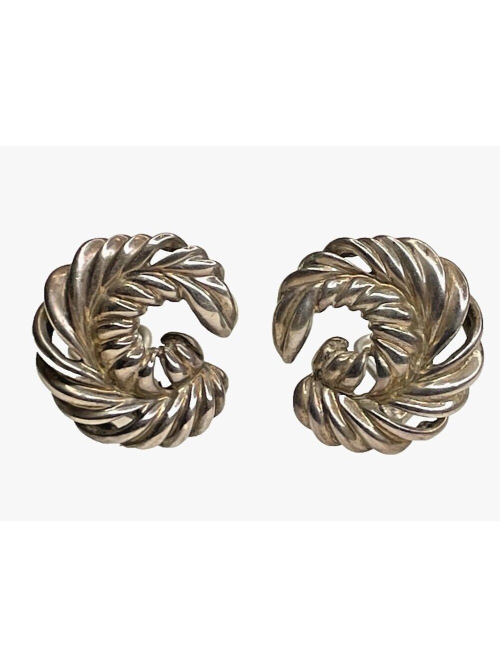 Vintage Town & Country T&C Sterling Silver Ribbed Shrimp Swirl Earrings - 14g